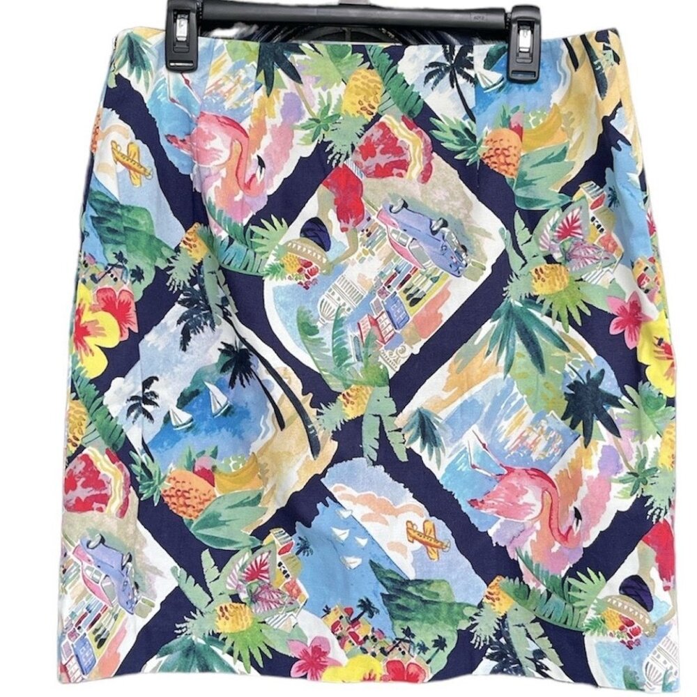 Talbots Women Tropical Island Novelty Print Skirt Size 10 Coastal Preppy